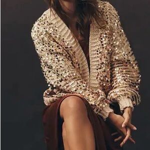 Anthropologie sweaters-  Chunky Knit Cardigan - Champagne- one size fit all